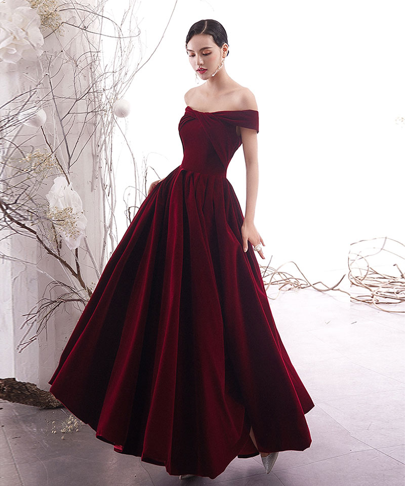 Must Have Burgundy velvet long prom 