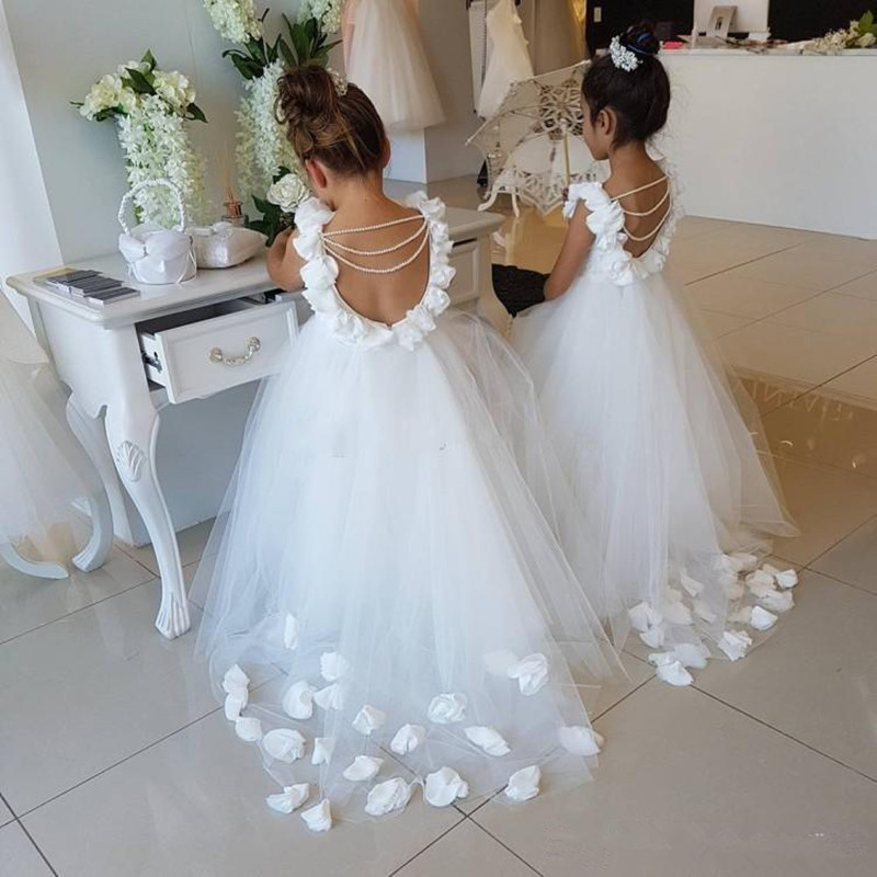Real Image Lovely Flower Girl Dresses For Wedding V Neck Tulle Floor