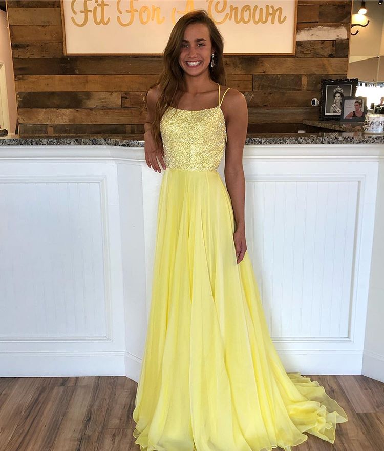 yellow halter prom dress