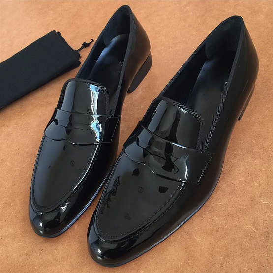 mens patent black loafers