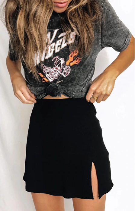 Black Side Slit Mini Skirt Small on 