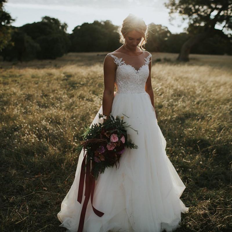 Wedding Dresses Scoop Sheer Neck 
