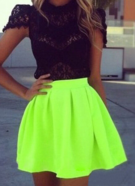 Fashion Neon Skater Skirt XL 