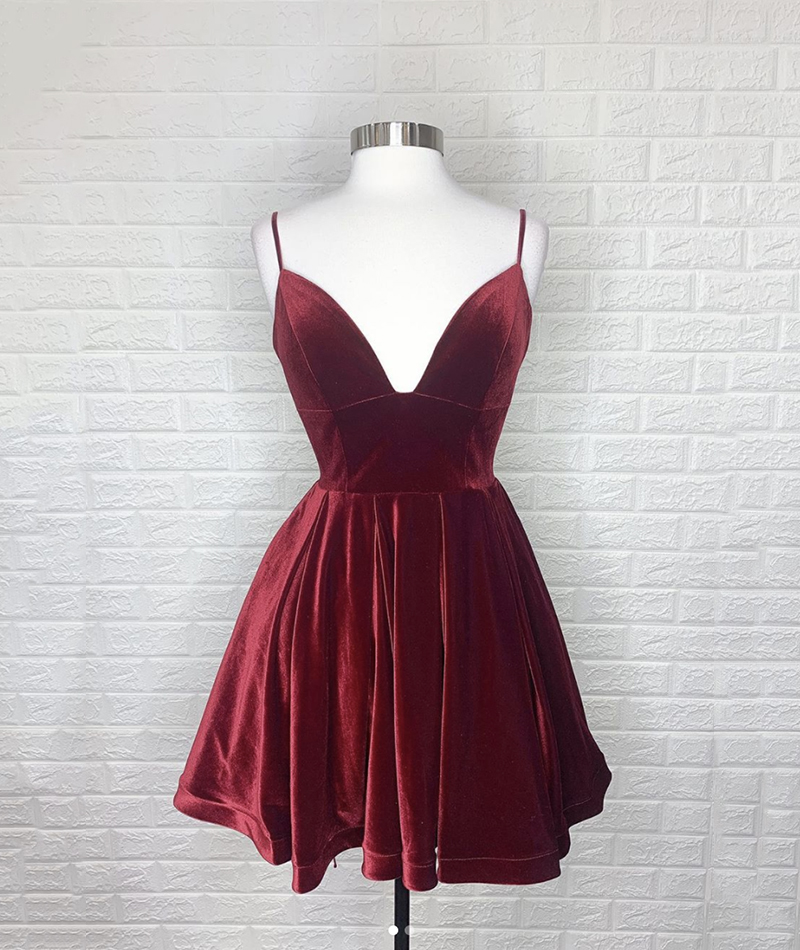 Best Selling Burgundy velvet short prom 