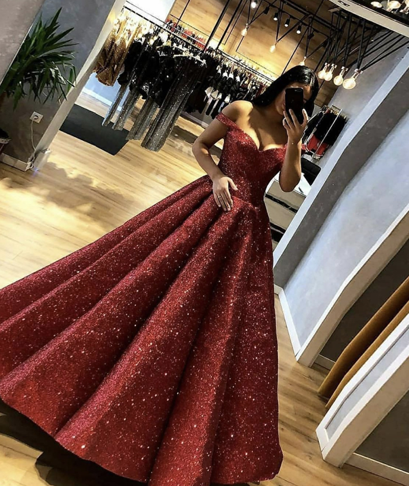 Get the Burgundy sequins long prom gown 