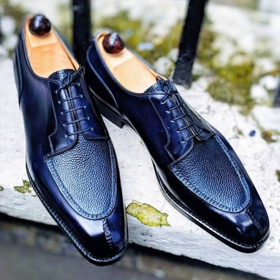 Handmade Men Navy Blue Split Toe shoes 