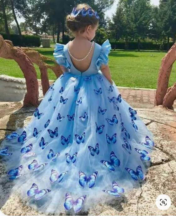Blue Flower Girl Dresses Birthday Dresses with Butterflies on Storenvy