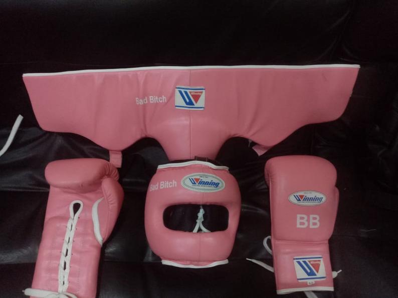 Details about / New Custom Made Silver Groin Guard Head Gear W1NN1NG Boxing Gloves