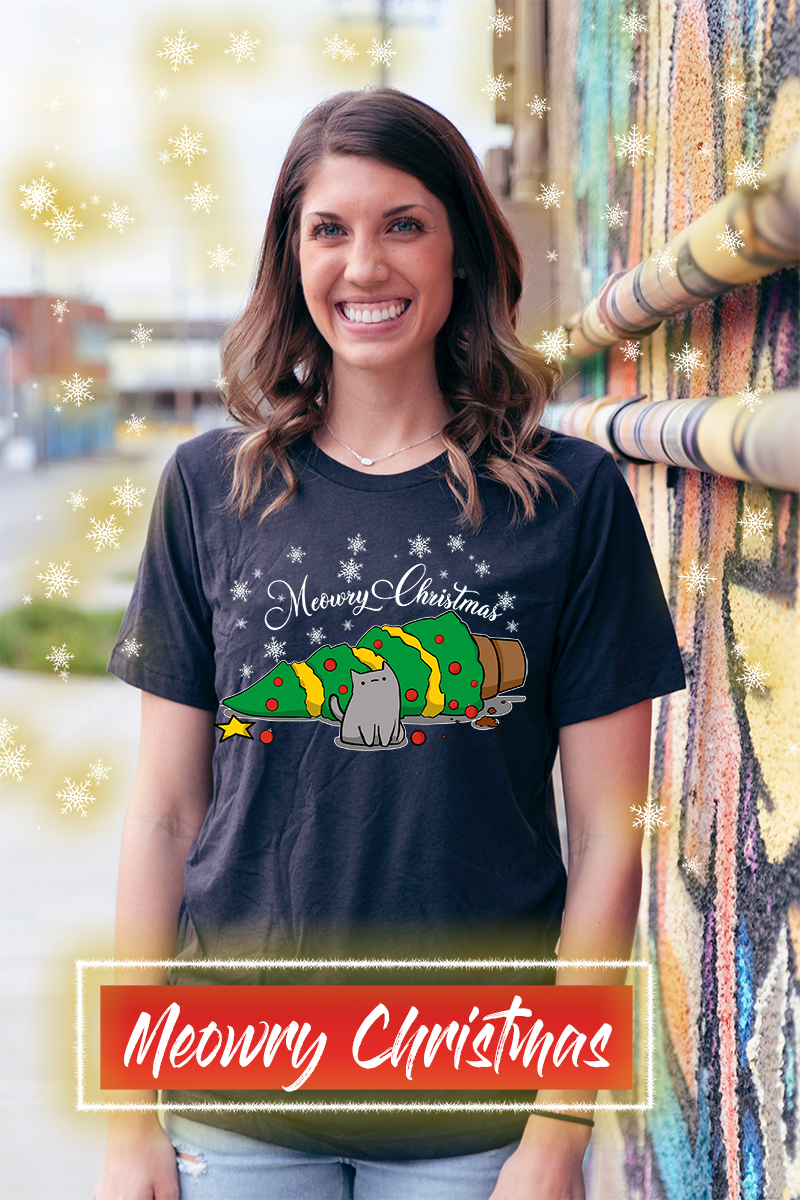 Cat Christmas T-Shirt Meowry Christmas 