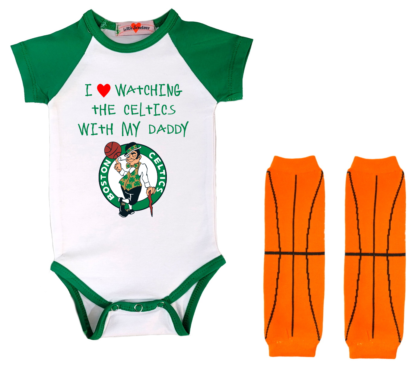 Little SweeteesBoston Celtics Onesie Bodysuit Shirt Set Love Watching