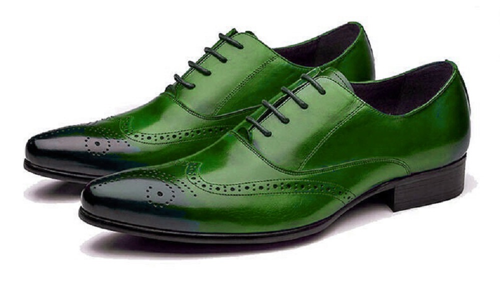 Green Leather Balmoral Wingtip Lace Up 