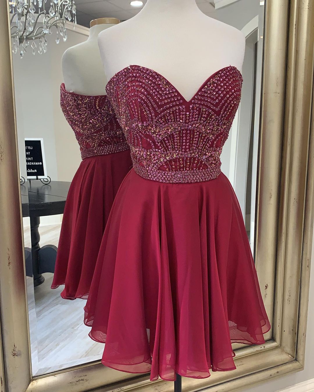Best Selling Wine Red Beaded Short 