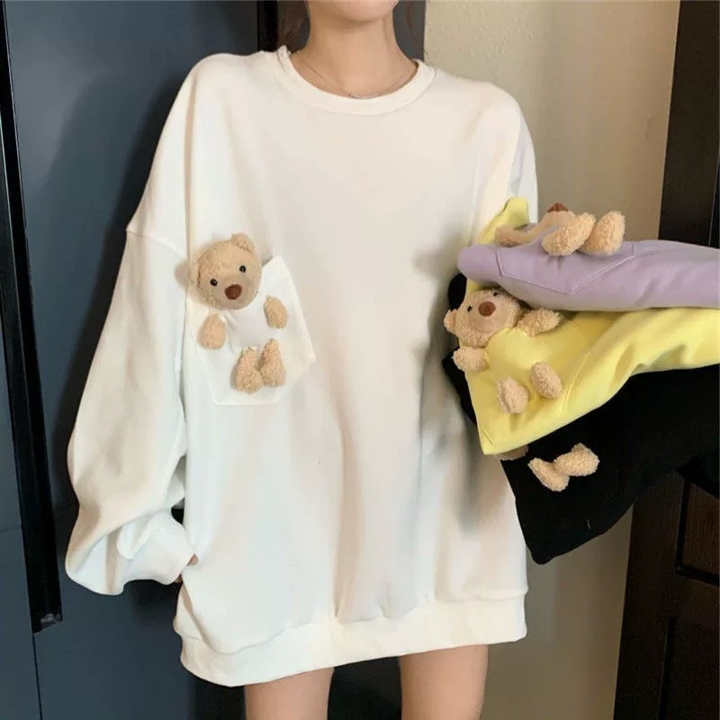 Oversized sweater Harajuku pocket bear 
