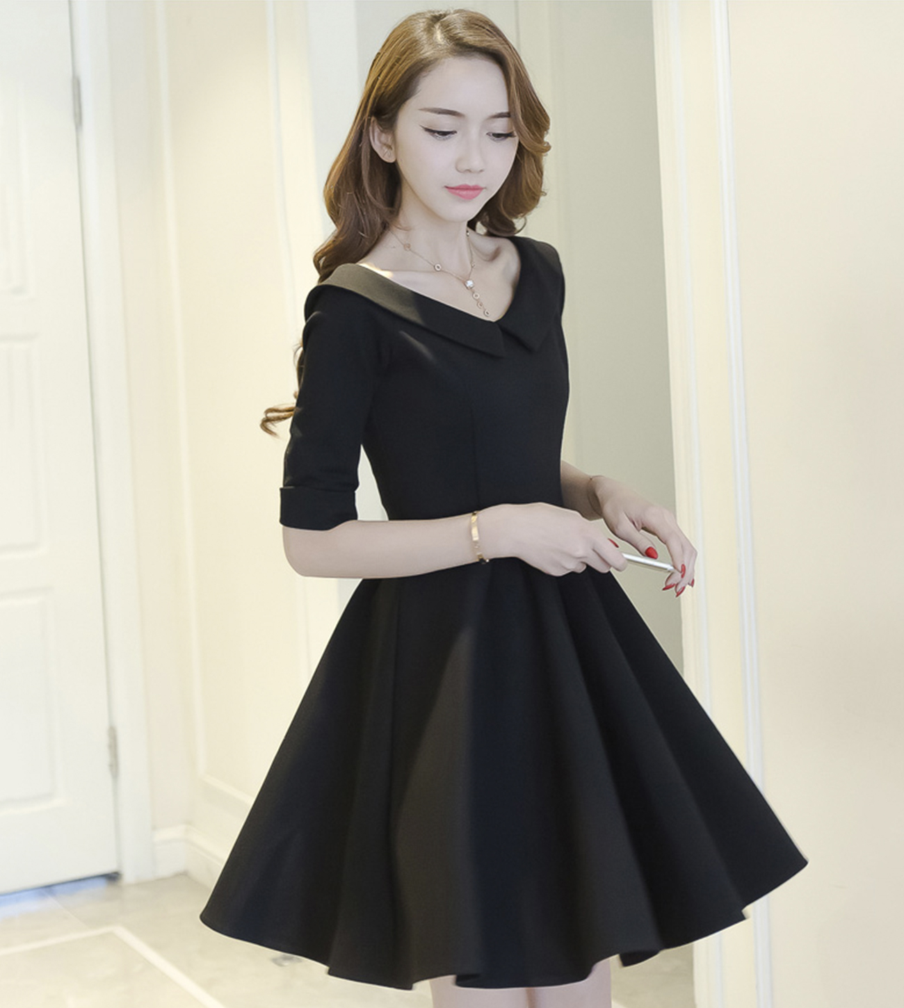 Best Selling Cute V Neck Short Dress Black Dress L Accuweather Shop