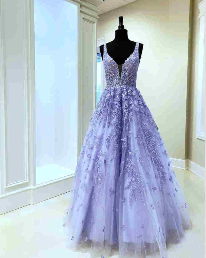 lavender tulle prom dress