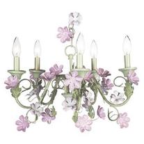 Pink/Green 5-Arm Leaf & Flower Chandelier