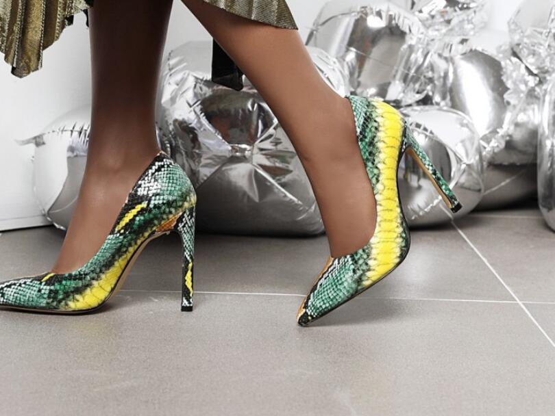 Snake print pointed high heels women 