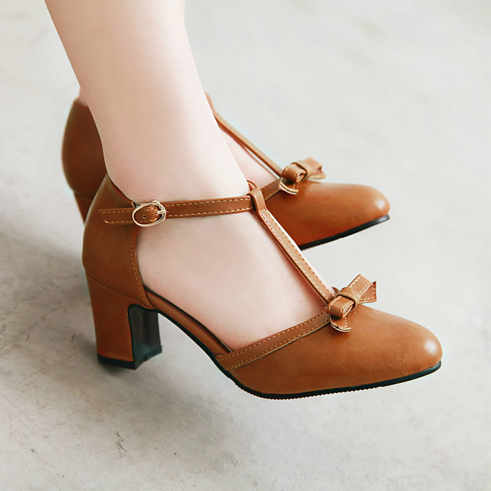 T-strap Mary Jane Heels Beige-6.5 