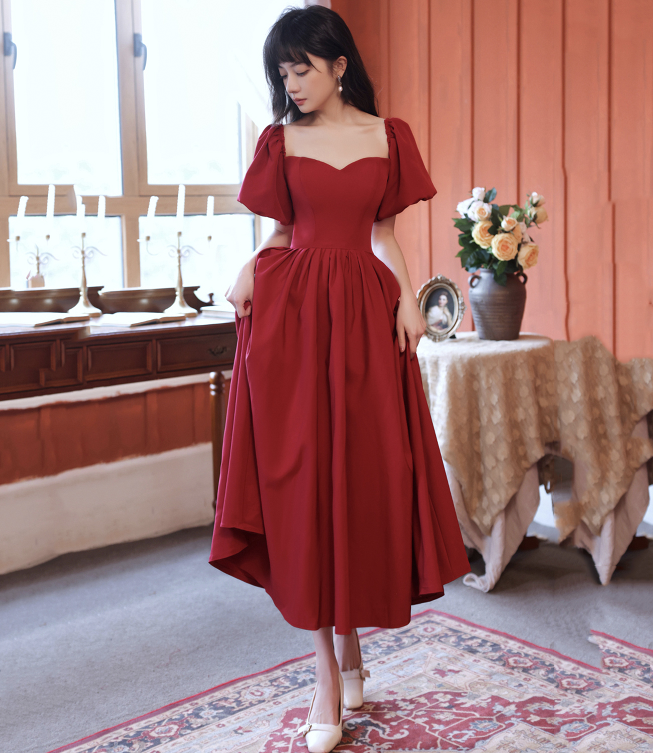 short prom dress red evening dress 